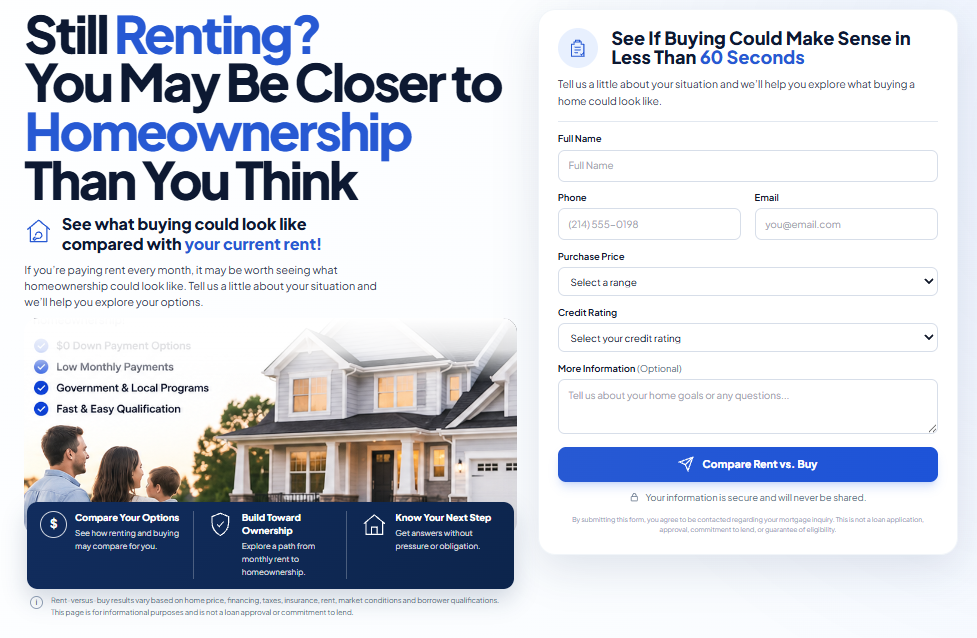Sample mortgage lead generation landing page